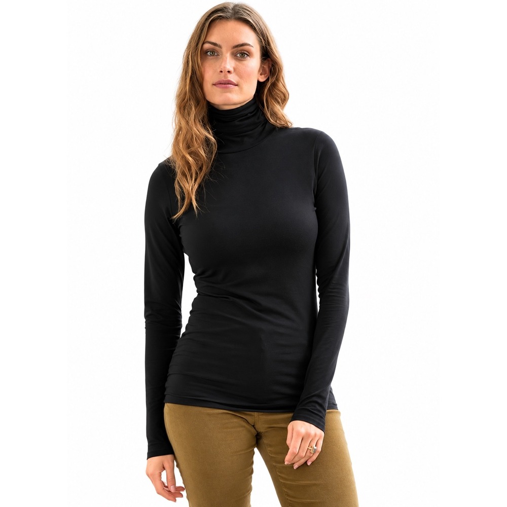 Peruvian Connection Black Pima Cotton Turtleneck Top S